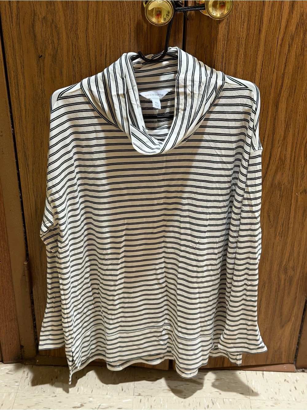 Liz Claiborne Black and White Striped Cowl Neck Sweater